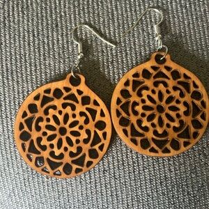 NWOT Wooden Mandala Drop Earrings